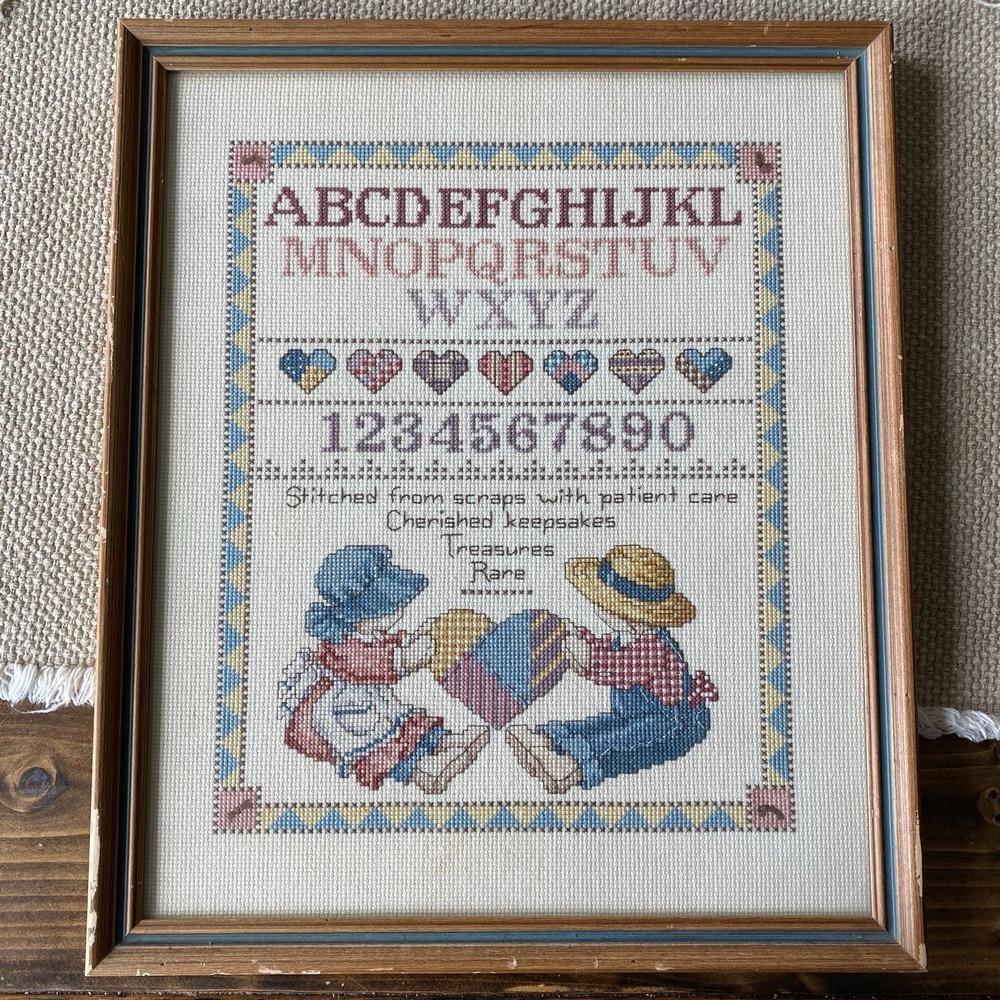 Vintage Cross Stitch Alphabet Completed Finished, Framed